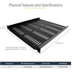 StarTech.com 1U Vented Server Rack Cabinet Shelf - Fixed 20" Deep Cantilever Rackmount Tray for 19" Data/AV/Network Enclos