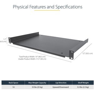 StarTech.com Mensola Rack 19" 1U - Ripiano a Sbalzo da 30 cm per Dispositivi di Rete non montabili a Rack - Viti e Dati a 