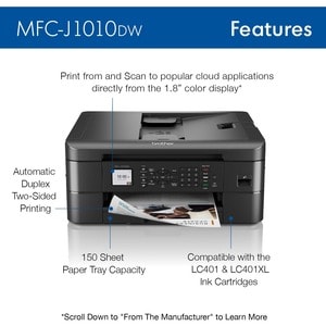 Brother MFC-J1010DW Wireless Inkjet Multifunction Printer - Colour - Copier/Fax/Printer/Scanner - 17 ppm Mono/9.5 ppm Colo