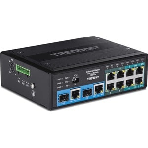 TRENDnet 10-Port Hardened Industrial Unmanaged Gigabit PoE ++ DIN-Rail Switch, 4 Gigabit PoE++ Ports, 4 Gigabit PoE+, 2 Gi