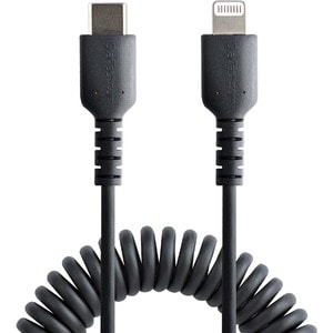 StarTech.com USB C to Lightning Cable 50cm / 20in, MFi Certified, Coiled iPhone Charger Cable, Black, TPE Jacket Aramid Fi