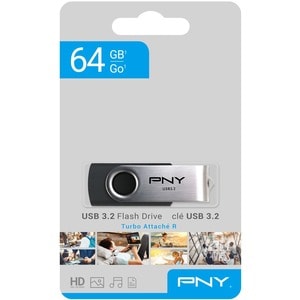 PNY Turbo Attaché R 64GB Flash Drive - 64 GB - USB 3.2 (Gen 1) Type A - 70 MB/s Read Speed - 5 Year Warranty