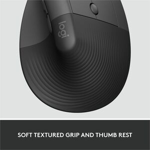 Logitech Lift Ergo Mouse - Optical - Wireless - Bluetooth/Radio Frequency - Graphite - USB - 4000 dpi - Scroll Wheel - 4 B
