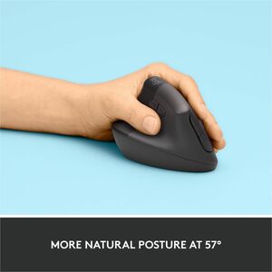 Logitech Lift Left Vertical Ergonomic Mouse, Left-handed, Wireless, Bluetooth or Logi Bolt USB, Quiet clicks, Graphite - O