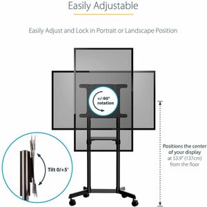 StarTech.com Mobile TV Cart, Portable Rolling TV Stand, 37-70 inch VESA Display Mount (154lb/70kg), Shelf & Storage, Rotat