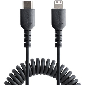 StarTech.com 50cm / 20in USB C to Lightning Cable, MFi Certified, Coiled iPhone Charger Cable, Black, TPE Jacket Aramid Fi