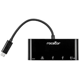 Rocstor USB-C to 3-Port USB-A, USB-C & RJ45 Multiport Adapter - USB 3.0 Hub - for Desktop PC, Notebook - 60 W - USB Type C