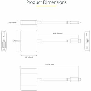 StarTech.com USB C Video Adapter, USB C to HDMI VGA Multiport Adapter, 3.5mm Audio, 4K 60Hz HDR, 100W PD 3.0 PT, USB C Dis
