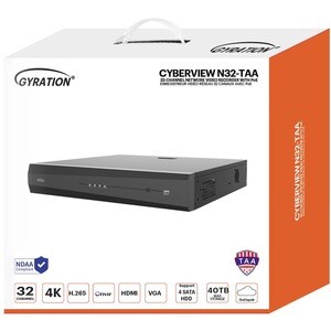 Gyration 32-Channel Network Video Recorder With PoE, TAA-Compliant - 16 TB HDD - Network Video Recorder - HDMI - 4K Record