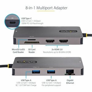 StarTech.com USB 3.2 Gen. 1 (3.1 Gen. 1) Typ-C Docking Station für Tablet-PC, Notebook - Speicherkartenleser - SD, microSD