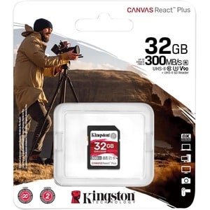 Kingston Canvas React Plus 32 GB Class 10/UHS-II (U3) SDHC - V90 - 300 MB/s Lesegeschwindigkeit - 260 MB/s Schreibgeschwin