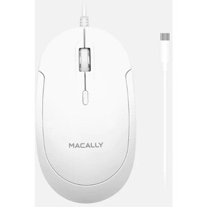 Macally USB-C Optical Quiet Click Mouse for Mac/PC White (UCDYNAMOUSEW) - Optical - Cable - White, Silver - USB Type C - 2