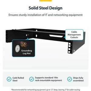 StarTech.com 2U Wall Mount Rack, 14in Deep, 19 inch Wall Mount Network Rack, Wall Mounting Patch Panel Bracket for Switch/
