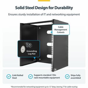 StarTech.com 14U Wall Mount Rack, 14in Deep, 19 inch Wall Mount Network Rack, Wall Mounting Patch Panel Bracket for Switch