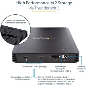 StarTech.com Drive Enclosure PCI Express NVMe, M.2 - Thunderbolt 3 Host Interface External - Black - TAA Compliant - 4 x S