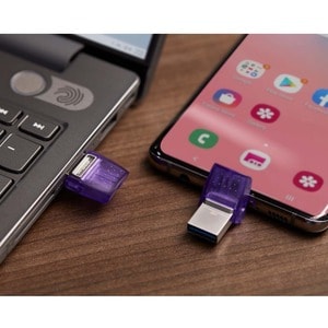 Kingston DataTraveler microDuo 3C DTDUO3CG3 64 GB USB 3.2 (Gen 1) Type C Flash Drive - Purple - 200 MB/s Read Speed