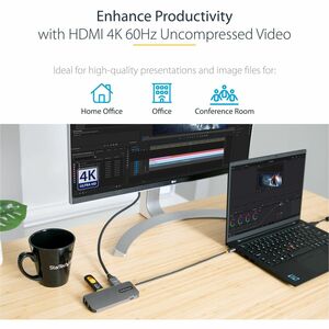 StarTech.com Adaptador Multipuertos USB C, HDMI de 4K y 60Hz, Hub USB-A 3.2 de 3 Puertos de 5Gbps, PD de 100W, GbE, Dockin