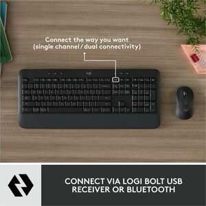 Logitech Signature MK650 Combo For Business - USB Plunger Wireless Bluetooth/RF 5.0 2.40 GHz Keyboard - 118 Key - English 