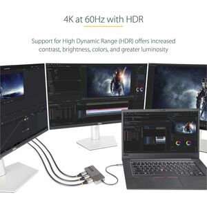 StarTech.com USB-C auf 3x HDMI MST Hub, Multi-Monitor Adapter/Splitter, 3x 4K 60Hz, HDR, nur Windows, kompatibel mit Thund