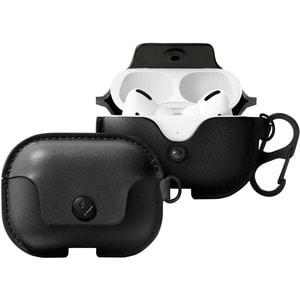 Twelve South AirSnap Carrying Case Apple AirPods (Gen 3) - Black - Top Grain Leather, Nylon, Metal Body - Wrist Strap, Cli