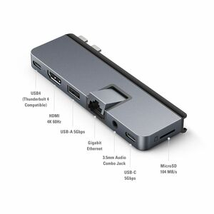 Hyper HyperDrive DUO PRO HD575-GRAY USB Type C Docking Station for Tablet PC, Desktop PC, Notebook - Memory Card Reader - 
