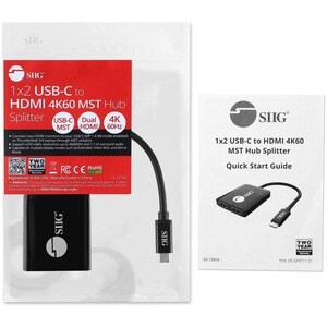 SIIG 1x2 USB-C to HDMI 4K60 MST Hub Splitter - USB-C input to 2-port HDMI output - 32.4Gbps video bandwidth - Supports 4K 