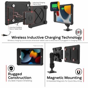 CTA Digital Vehicle Dash Mount Kit with Wireless Inductive Charging Case - 75 x 75, 100 x 100 - VESA Mount Compatible - Ru