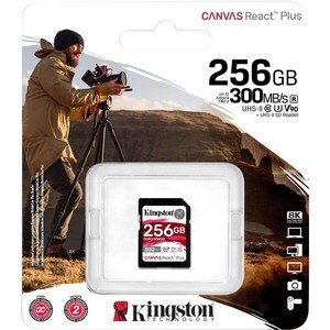 Kingston Canvas React Plus SDR2 256 GB Class 10/UHS-II (U3) V90 SDXC - 300 MB/s Read - 260 MB/s Write