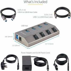 Hub USB-C avec Auto-Alimenté à 4 Ports - Hub USB Type C vers USB-A pour PC - Hub USB 3.0 5Gbps avec Alimentation 4 Ports -