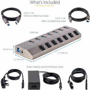 StarTech.com USB-Hub - USB 3.2 Gen. 1 (3.1 Gen. 1) Typ-B - Extern - Grau - 7 Total USB Port(s) - PC, Mac, Android, ChromeO