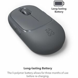 ZAGG Pro Mouse - Bluetooth, Universal - Grey - Bluetooth Mouse that can pair to multiple devices at once, Charge by either