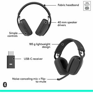 Logitech Zone Vibe Wireless Bluetooth® headphones with USB receiver and noise-canceling mic - Logitech Zone Vibe Wireless 