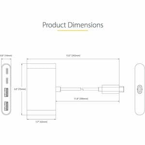 StarTech.com Hub USB-C à 4 Ports avec 100W PD Pass-Through - Mini Hub USB 3.0 vers USB-A - Splitter/Hub USB Type-C, Câble 