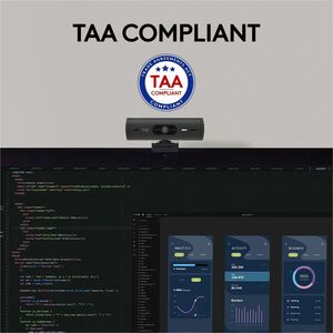 Logitech Brio 505 Full HD Webcam, TAA Compliant, Auto-Framing, Show Mode, Dual Noise Reduction Mics, Privacy Shutter - A f