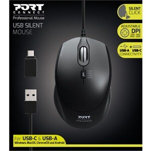 Port Mouse - USB Type A - Optical - 3 Button(s) - Black - 1 - Cable - 3600 dpi - Scroll Wheel - Symmetrical