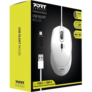 Port Mouse - USB Type A - Optical - 3 Button(s) - White - 1 - Cable - 3600 dpi - Scroll Wheel - Symmetrical