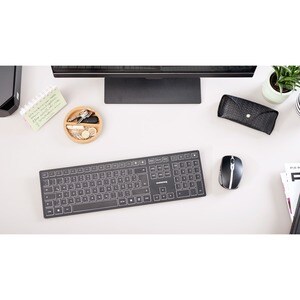 CHERRY KW 9100 SLIM Keyboard - Wireless Connectivity - Belgian - Black, Silver - Scissors Keyswitch - Bluetooth/RF - 4 - 1