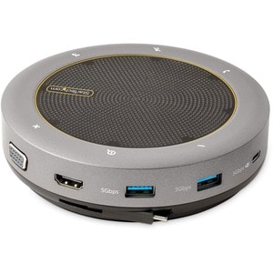 StarTech.com USB-C Speakerphone Docking Station, Mini Portable Conference Speaker/Audio Dock, VGA/4K HDMI, USB Hub, Teams/