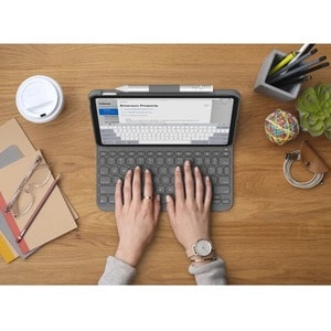 Logitech Slim Folio Keyboard/Cover Case (Folio) Apple, Logitech iPad (10th Generation) Tablet - Oxford Gray - Bump Resista
