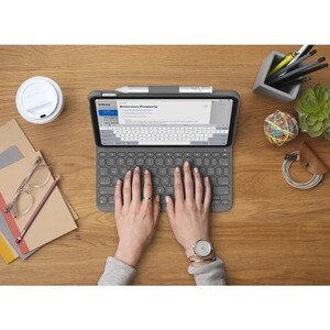 Logitech Slim Folio Keyboard/Cover Case (Folio) Apple, Logitech iPad (10th Generation) Tablet - Oxford Gray - Bump Resista