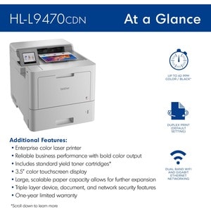 Brother Workhorse HL-L9470CDN Enterprise Color Laser Printer with Fast Printing, Large Paper Capacity, and Advanced Securi