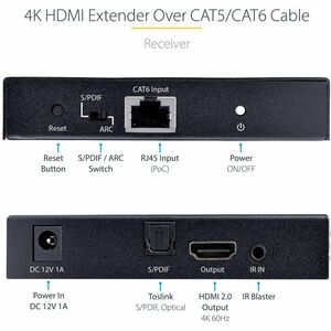 StarTech.com 4K HDMI Extender Over CAT5/CAT6 Cable, 4K 60Hz Video Extender Up to 230ft (70m), HDMI Over Ethernet Cabling, 