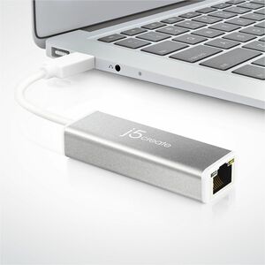 j5create JUE130-N Adaptador Gigabit Ethernet para MacBook - 10/100/1000Base-T - Prata - USB 3.0 Tipo A - 1000 Mbit/s Taxa 