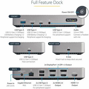 StarTech.com Docking station USB-C per Tre Monitor - Dock USB C Triplo HDMI/DP 4K - Hub USB a 5 Porte - GbE - PD 100W - Do