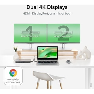 Plugable 12-in-1 Dual 4K USB C Docking Station, Works with Chromebook Certified, 60W Charging Dock - Compatible with Chrom