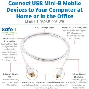 Tripp Lite by Eaton U030AB-006-WH 1.83 m Mini USB/USB Data Transfer Cable - Cable for Computer, Notebook, Multimedia Devic