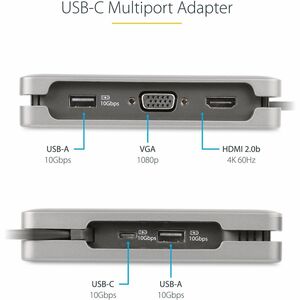 StarTech.com USB 3.2 (Gen 2) Type C Docking Station for Monitor, Tablet, Notebook - Space Gray - Portable - 1 Displays Sup