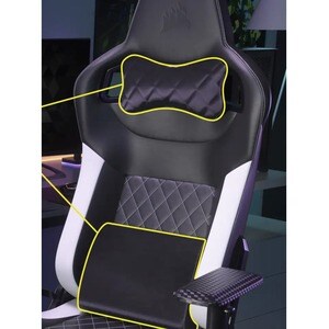 Corsair T1 RACE Gaming Chair - Black/White - For Gaming - PVC Leather, Nylon, Memory Foam - White, Black