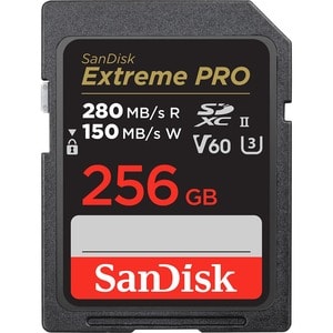 Carte SDXC SanDisk Extreme PRO - 256 Go - UHS-II - V60 - 280 Mo/s en Lecture - 150 Mo/sSpaceen Écriture
