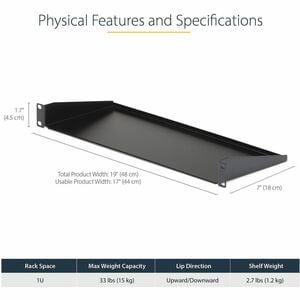 StarTech.com 1U Server Rack Cabinet Shelf - Fixed 7" Deep Cantilever Rackmount Tray for 19" Data/AV/Network Enclosure w/ca